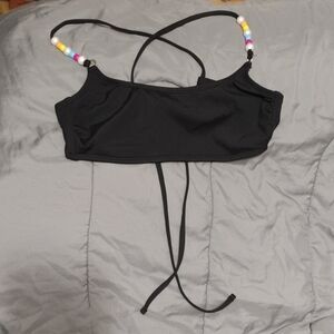 Celebrity Pink Black Bikini Top with Multicolor Beaded Straps